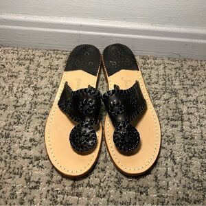 Jack Rogers Palm Beach Navaho Black Whipstitch Trim Leather Thongs Size 5